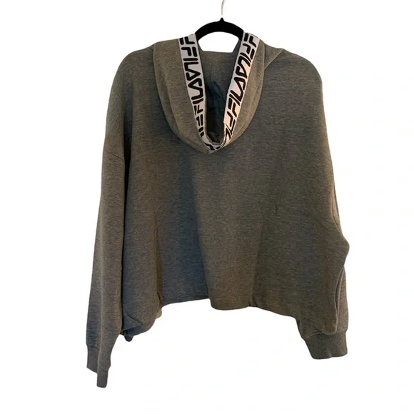 Fila Logo Taping Crop Hoodie - Gray & White 2X - Picture 2 of 5